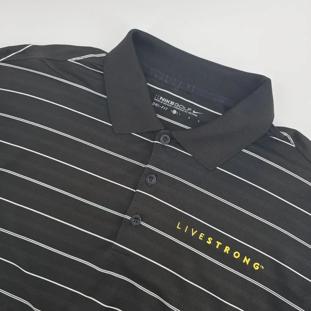 Nike Golf Dri-Fit Shirt Polo Mens L‎ Black Stripes Livestrong Rugby Performance